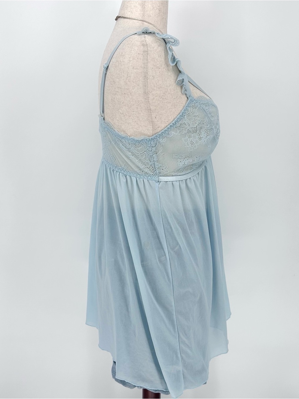 Y2K Blue Lace Babydoll Lingerie Slip Dress Tank Fairy Coquette Top - Picture 6 of 9